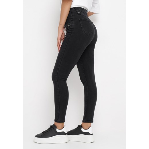 Czarne Jeansy Skinny z Wysokim Stanem Vineo XS okazyjna cena Born2be Odzież