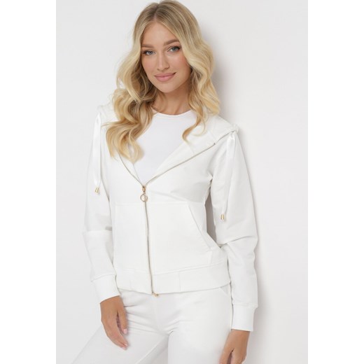 Biała Bluza Rozsuwana z Kapturem Ecula ze sklepu Born2be Odzież w kategorii Bluzy damskie - zdjęcie 162076696