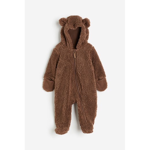 H & M - Futerkowy kombinezon z uszkami - Beżowy H & M 68 (4-6M) H&M