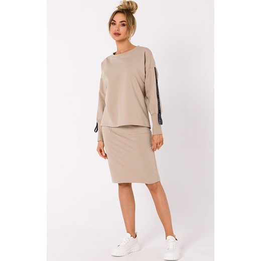 Bluza damska z lampasami beżowa M727, Kolor beżowy, Rozmiar L, MOE ze sklepu Primodo w kategorii Bluzy damskie - zdjęcie 162083169