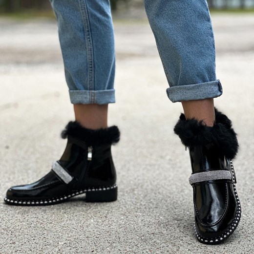 Czarne botki Dia na jesień płaskie na zamek 