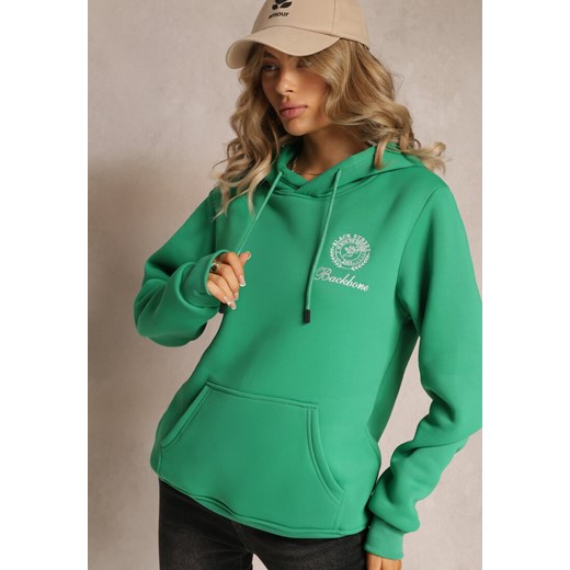 Zielona Klasyczna Bluza z Kieszenią i Kapturem oraz Nadrukiem Asolita ze sklepu Renee odzież w kategorii Bluzy damskie - zdjęcie 162104455
