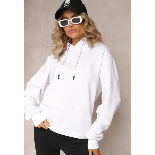 Biała Bluza z Kapturem i Ozdobnym Nadrukiem Lecu ze sklepu Renee odzież w kategorii Bluzy damskie - zdjęcie 162104515
