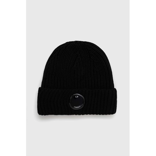 C.P. Company czapka wełniana EXTRAFINE MERINO WOOL LENS BEANIE kolor czarny z grubej dzianiny wełniana 15CMAC272A005509A ze sklepu PRM w kategorii Czapki zimowe damskie - zdjęcie 162105695