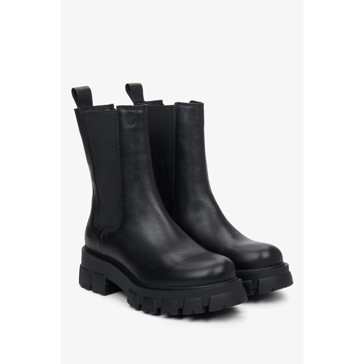 Estro: Czarne wysokie sztyblety damskie skórzane Estro 37 Estro