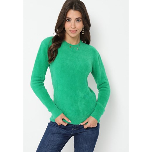 Zielony Puchaty Sweter Wełniany Helmintts ONE SIZE promocja Born2be Odzież