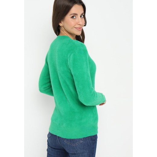 Zielony Puchaty Sweter Wełniany Helmintts ONE SIZE wyprzedaż Born2be Odzież