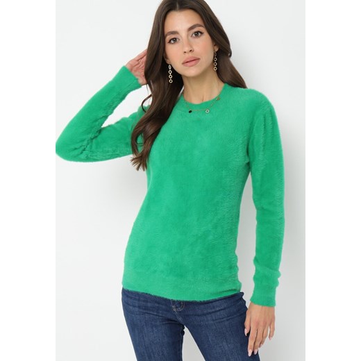 Zielony Puchaty Sweter Wełniany Helmintts ONE SIZE okazja Born2be Odzież