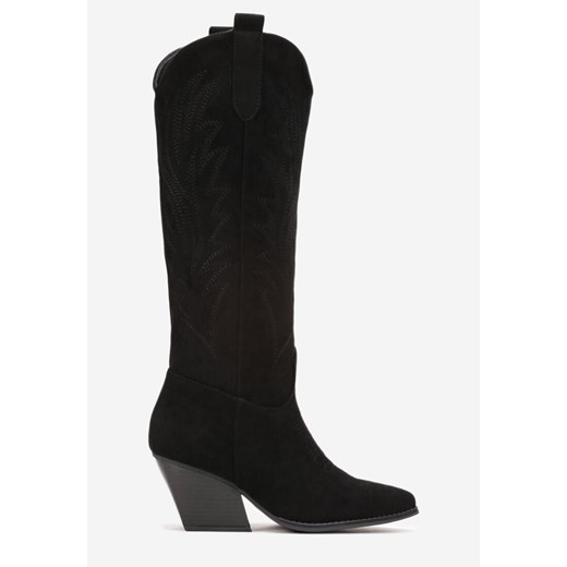 Kozaki damskie Born2be eleganckie na obcasie zimowe z zamkiem z cholewką przed kolano 