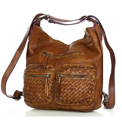 Torebka plecak 2w1 skóra naturalna  - MARCO MAZZINI brąz koniak ze sklepu Verostilo w kategorii Torby Shopper bag - zdjęcie 162137619