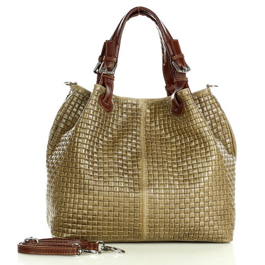 Modna torebka damska skórzany koszyk MARCO MAZZINI - Carina Treccia beż taupe Genuine Leather uniwersalny okazyjna cena Verostilo