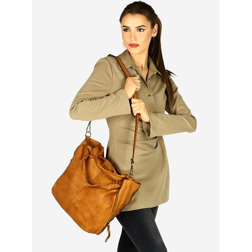 Torba damska skórzana pojemny shopper z rozpinanymi bokami classic leather bag - uniwersalny wyprzedaż Verostilo