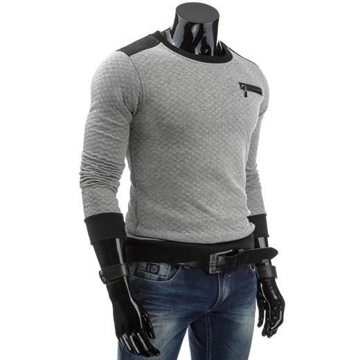 Męskie bluzy bez kaptura (bx0899) - Szary dstreet szary bawełna
