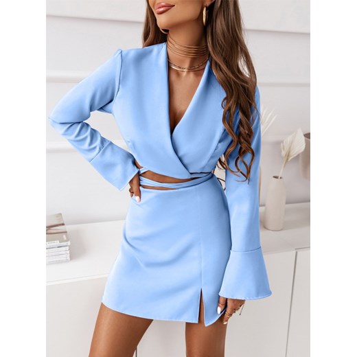 Błękitny komplet jak sukienka z przewiązaniem Wettella - błękitny ze sklepu pakuten.pl w kategorii Komplety i garnitury damskie - zdjęcie 162156639