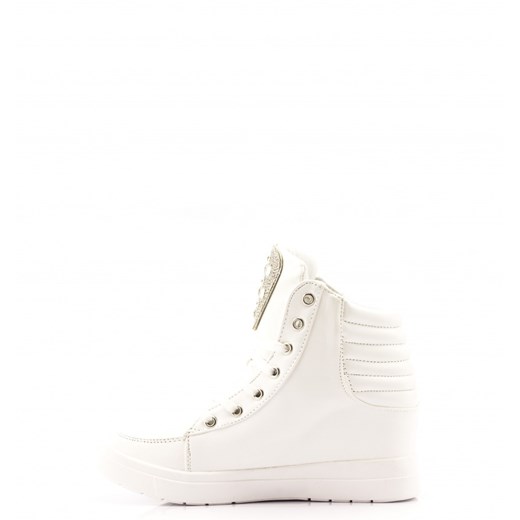 Białe Sneakersy White Sneakers with Zircons born2be-pl bezowy skóra ekologiczna