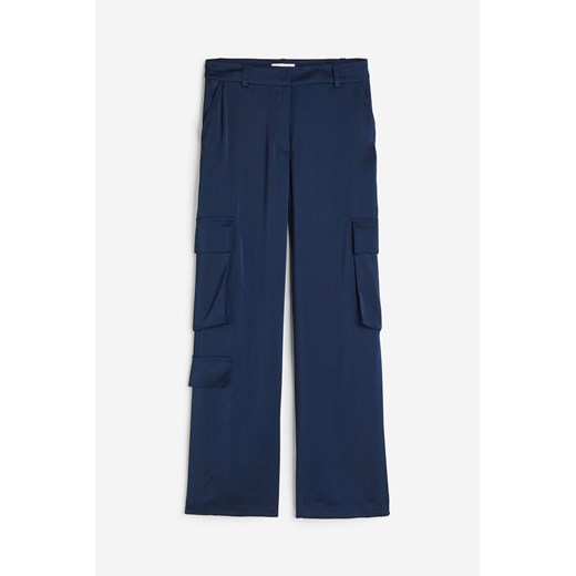 H & M - Satynowe spodnie cargo - Niebieski H & M 40 H&M