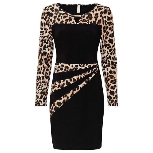 Sukienka z wstawkami w cętki leoparda 40/42 bonprix
