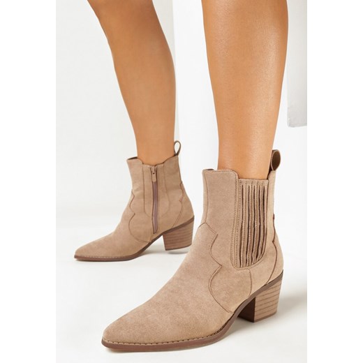 Born2be botki na zamek beżowe jesienne na obcasie 