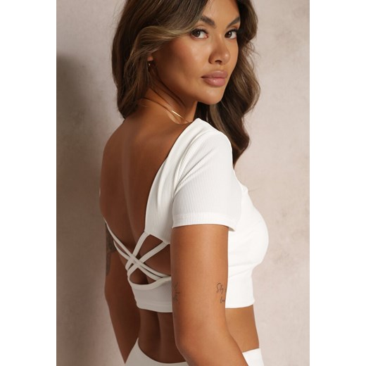Biały T-shirt z Wycięciami i Ozdobnymi Paskami Kavines ze sklepu Renee odzież w kategorii Bluzki damskie - zdjęcie 162268949