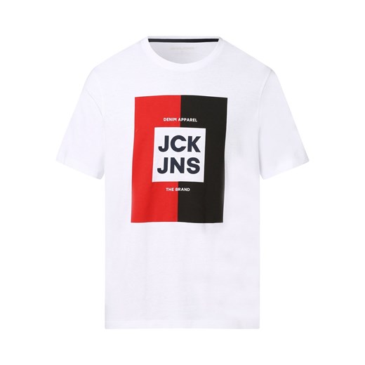 Jack & Jones T-shirt męski Mężczyźni Bawełna biały nadruk ze sklepu vangraaf w kategorii T-shirty męskie - zdjęcie 162272386