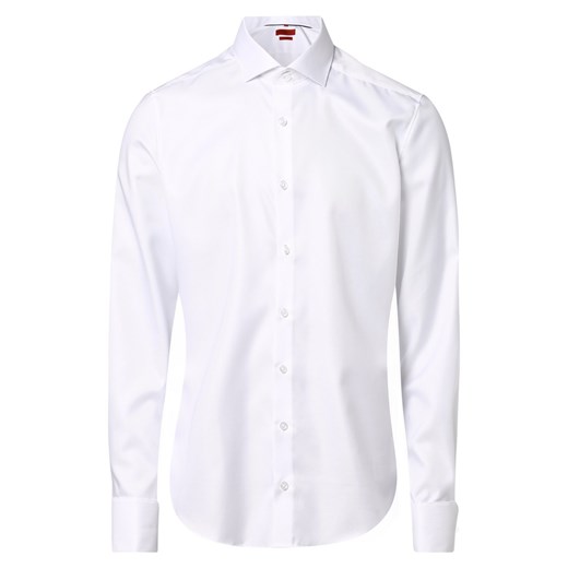 Finshley & Harding Koszula męska z wywijanymi mankietami Mężczyźni Slim Fit Bawełna biały jednolity ze sklepu vangraaf w kategorii Koszule męskie - zdjęcie 162272409