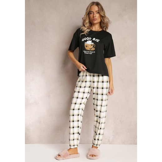 Czarny Komplet Piżamowy 2-częściowy z Koszulką i Spodniami Keoris ze sklepu Renee odzież w kategorii Piżamy damskie - zdjęcie 162304195