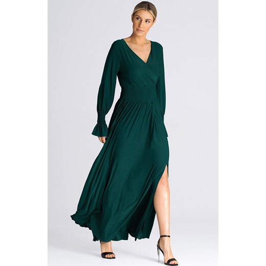 Sukienka Fokus maxi elegancka z długim rękawem w serek