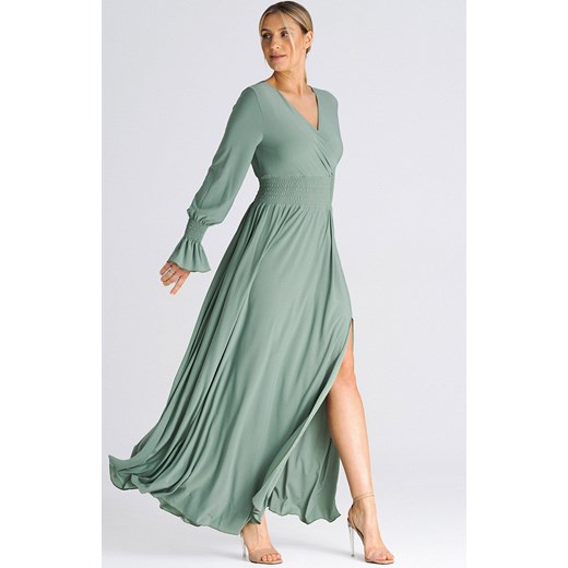 Długa oliwkowa sukienka z bufiastym rękawem M940, Kolor oliwkowy, Rozmiar L/XL, Figl ze sklepu Primodo w kategorii Sukienki - zdjęcie 162313668