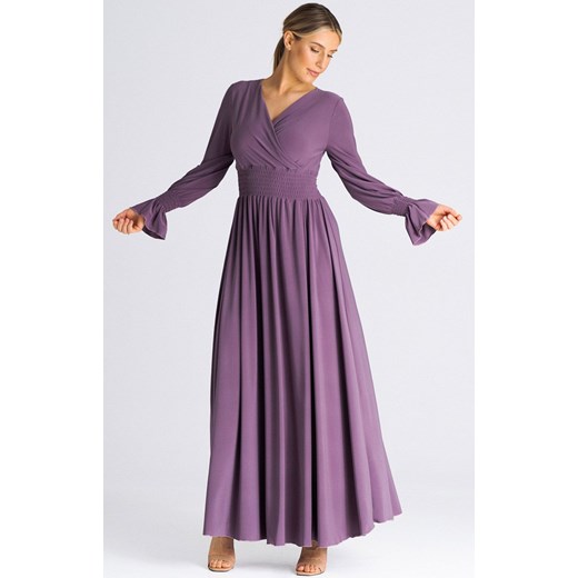 Długa fioletowa sukienka z bufiastym rękawem M940, Kolor fioletowy, Rozmiar L/XL, Figl ze sklepu Primodo w kategorii Sukienki - zdjęcie 162313678