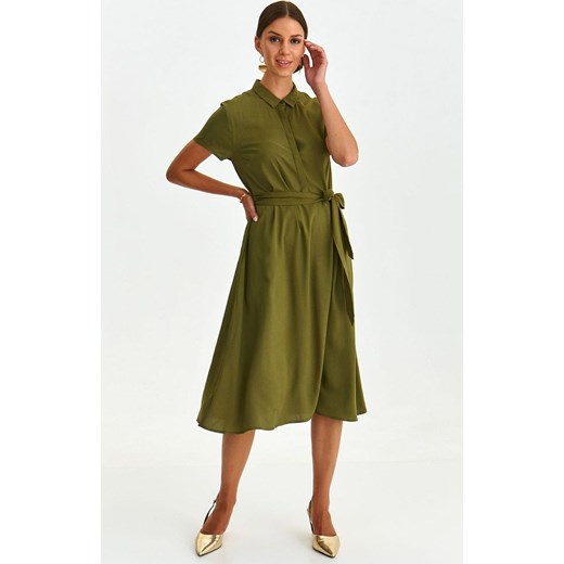 Sukienka Top Secret z krótkim rękawem midi zielona koszulowa z kołnierzykiem bawełniana 