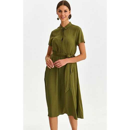 Sukienka Top Secret zielona z kołnierzykiem z krótkim rękawem koszulowa bawełniana na spotkanie biznesowe midi 