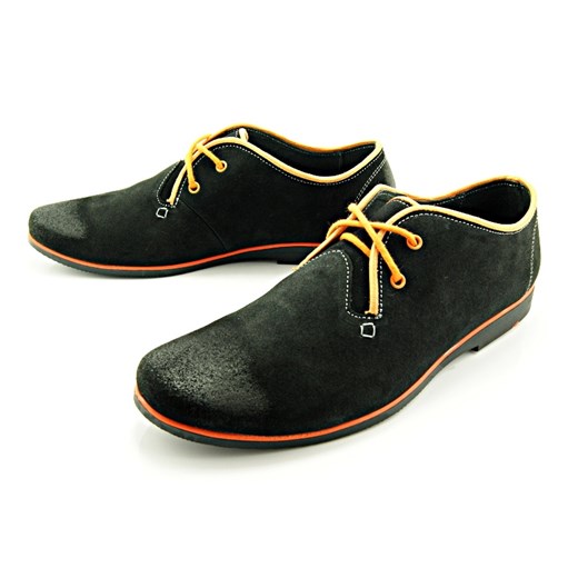 KENT 501 CZARNY WELUR-POMARAŃCZ - Modne męskie buty skórzane sklep-obuwniczy-kent czarny naturalne