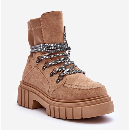 Workery damskie casual na zimę zamszowe wiązane