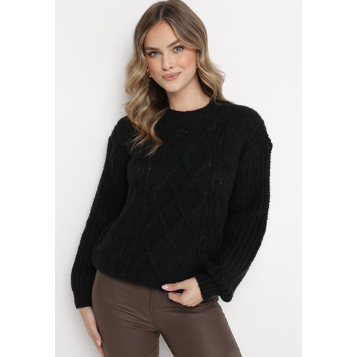 Czarny Sweter z Ozdobnym Splotem Pogaria ze sklepu Born2be Odzież w kategorii Swetry damskie - zdjęcie 162346325
