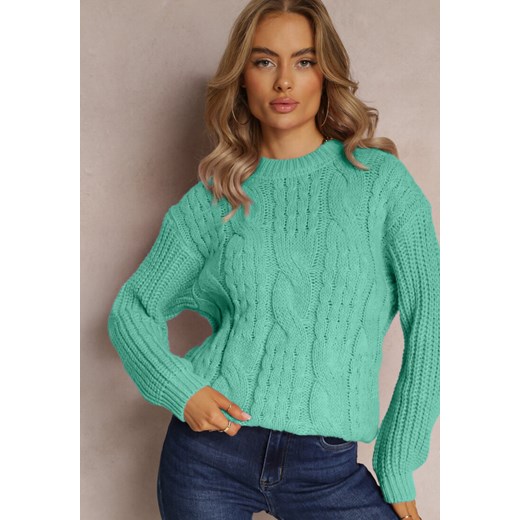 Zielony Sweter o Klasycznym Fasonie z Modnym Splotem Siloma ze sklepu Renee odzież w kategorii Swetry damskie - zdjęcie 162347235
