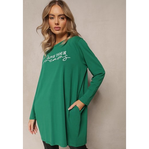 Zielona Bawełniana Bluzka Tunika z Nadrukowanym Napisem Lashaunta ze sklepu Renee odzież w kategorii Bluzki damskie - zdjęcie 162347265