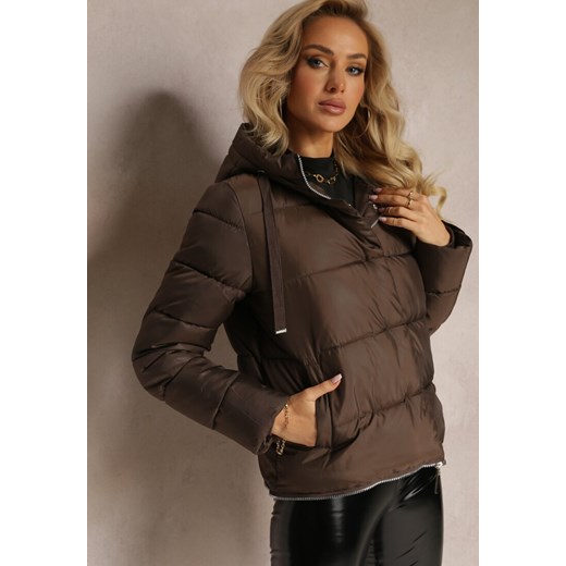 Brązowa Pikowana Kurtka Płaszcz z Kapturem i Regulowaną Długością Tirilele Renee 2XL promocyjna cena Renee odzież