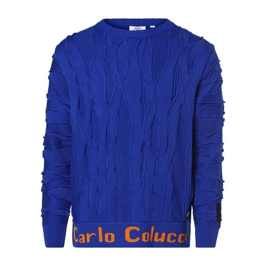 Carlo Colucci Sweter męski Mężczyźni dzianina grubo tkana błękit królewski jednolity ze sklepu vangraaf w kategorii Swetry męskie - zdjęcie 162356889