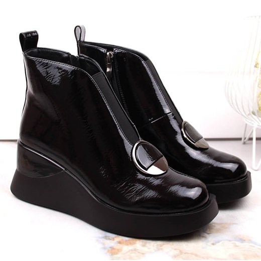 Botki damskie na koturnie czarne D&A S.Barski Premium Collection MR870-36 38 ButyModne.pl