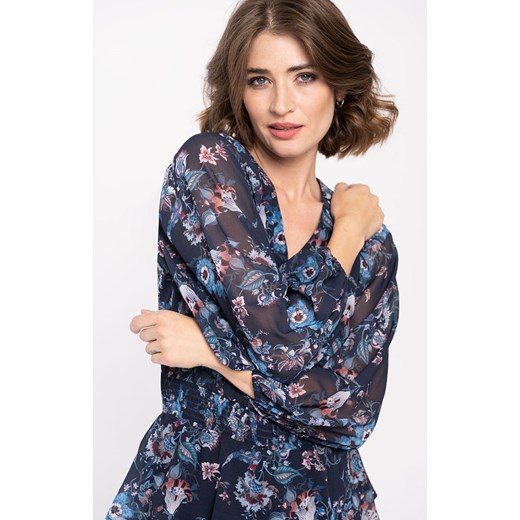 Szyfonowa bluzka damska z długim rękawem w kwiaty K-Odel, Kolor granatowy, Rozmiar XS, Volcano ze sklepu Primodo w kategorii Bluzki damskie - zdjęcie 162362365