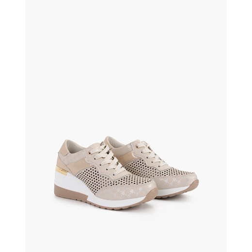 beżowe sneakersy skórzane ażurowe 131-78592-BEŻ Kulig 37 KULIG