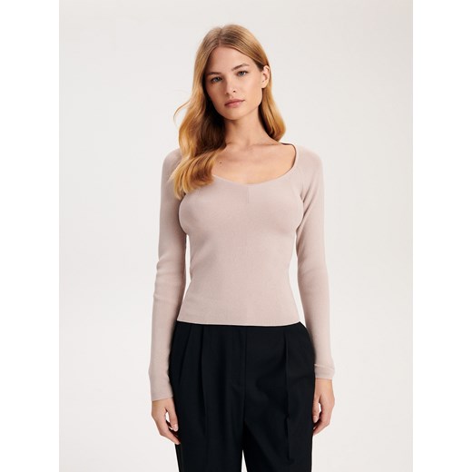 Bluzka damska Reserved z okrągłym dekoltem z dzianiny z długim rękawem 