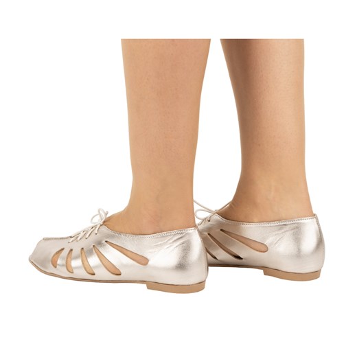 Damskie skórzane baleriny ażurowe 1444EX Złote ze sklepu butyolivier w kategorii Sandały damskie - zdjęcie 162370608