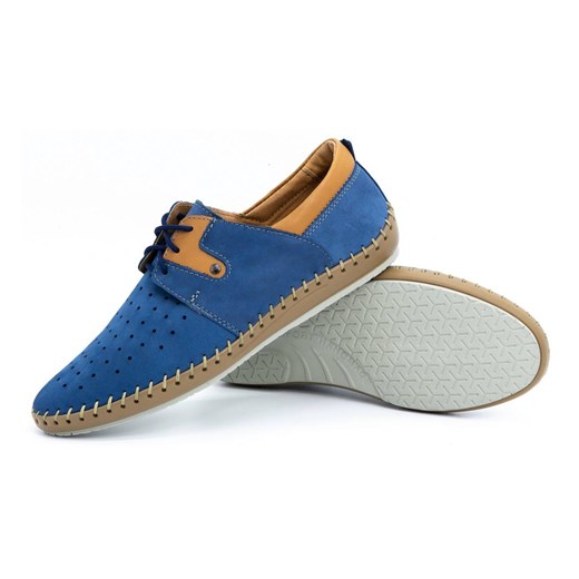 Buty męskie skórzane na lato 744LMA niebieskie ze sklepu butyolivier w kategorii Półbuty męskie - zdjęcie 162370609