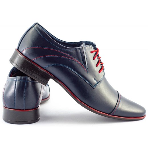 Buty męskie wizytowe skórzane 238 granatowe ze sklepu butyolivier w kategorii Buty eleganckie męskie - zdjęcie 162370647