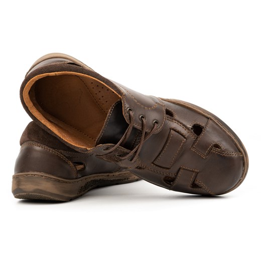 Buty męskie ażurowe skórzane na lato 986Ł brązowe ze sklepu butyolivier w kategorii Półbuty męskie - zdjęcie 162370679