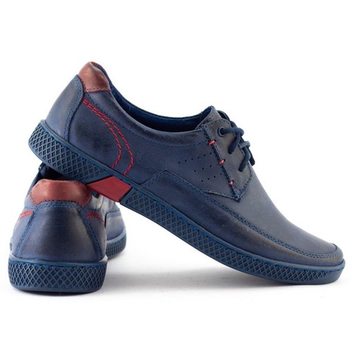 Buty męskie skórzane casual 911 granatowe ze sklepu butyolivier w kategorii Mokasyny męskie - zdjęcie 162370697