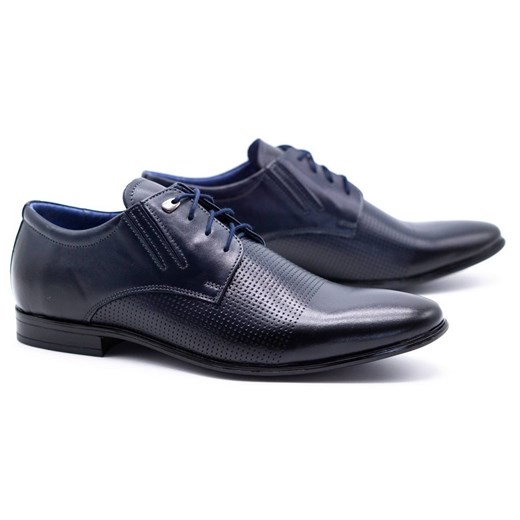 Buty męskie skórzane wizytowe 482 granatowe ze sklepu butyolivier w kategorii Buty eleganckie męskie - zdjęcie 162370766