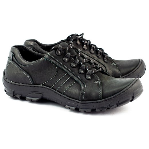 Buty męskie trekkingowe skóra 904 czarne ze sklepu butyolivier w kategorii Buty trekkingowe męskie - zdjęcie 162370788