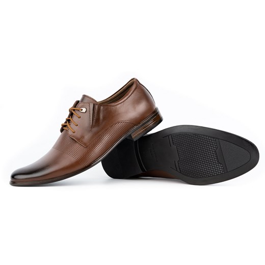Buty męskie eleganckie skórzane 302T3 brązowe ze sklepu butyolivier w kategorii Buty eleganckie męskie - zdjęcie 162370919